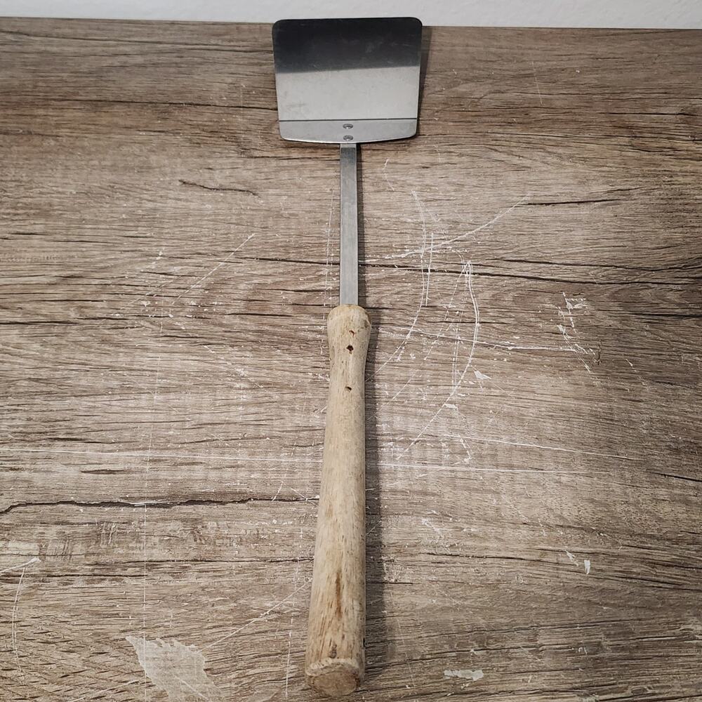 Vintage Meteor Stainless Steel Brown Wood Handle Spatula 18" USA